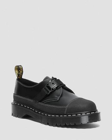 Black Men's Dr Martens 1461 Tech Made in England Buckle Oxfords Shoes | CA 607RVD